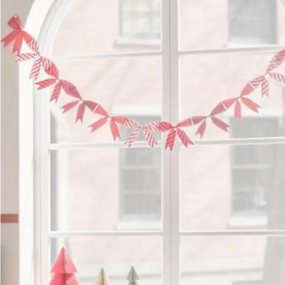 West Elm Red and White Christmas Bow Garland